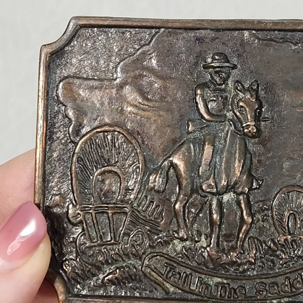 Vtg Belt Buckle Tall In The Saddle Cowboy Horse Western Rodeo Equestrian Trucker